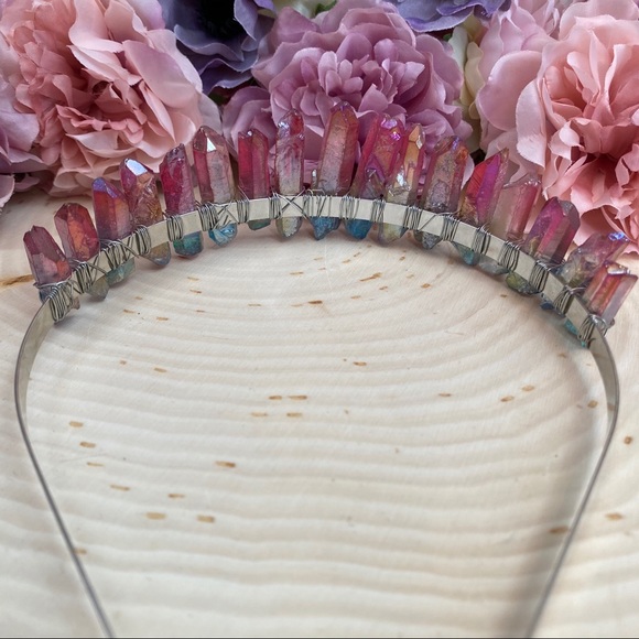 Raw Quartz Rainbow Crystal Headband Hair Jewelry - Picture 10 of 13